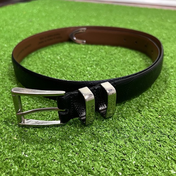 Handmade Italian Leather Belt SZ 36 Genuine Leather Black Lizard Silver Accents - Picture 1 of 7